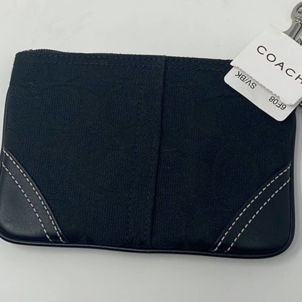 NWT Coach Signature logo black corner zip small wristlet